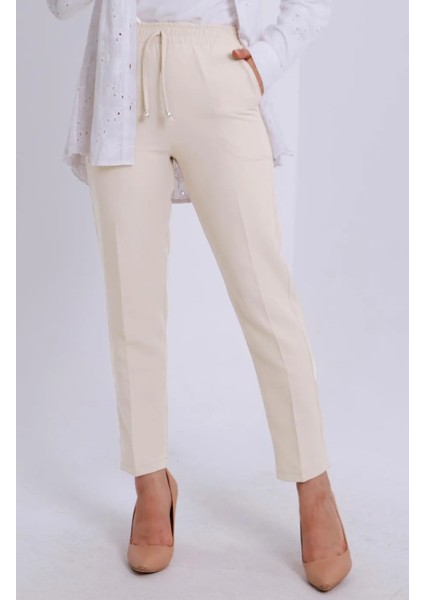 Beli Ip Detaylı Beli Lastikli Kadın Kumaş Pantolon