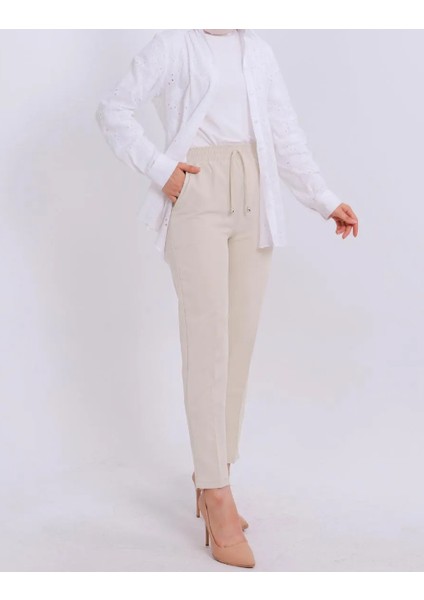 Beli Ip Detaylı Beli Lastikli Kadın Kumaş Pantolon fiyatları