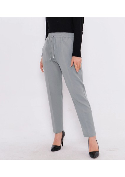 Beli Ip Detaylı Beli Lastikli Kadın Kumaş Pantolon