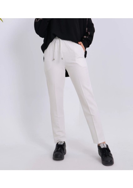 Beli Ip Detaylı Beli Lastikli Kadın Kumaş Pantolon modelleri