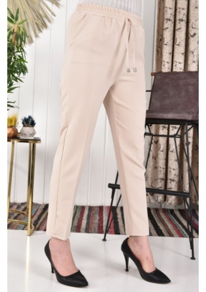 Beli Ip Detaylı Beli Lastikli Kadın Kumaş Pantolon indirimleri