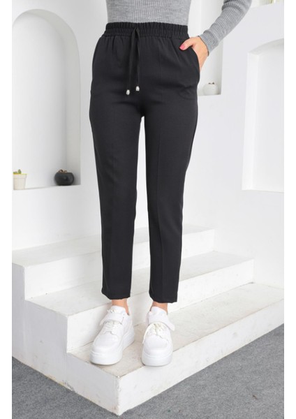 Beli Ip Detaylı Beli Lastikli Kadın Kumaş Pantolon modelleri
