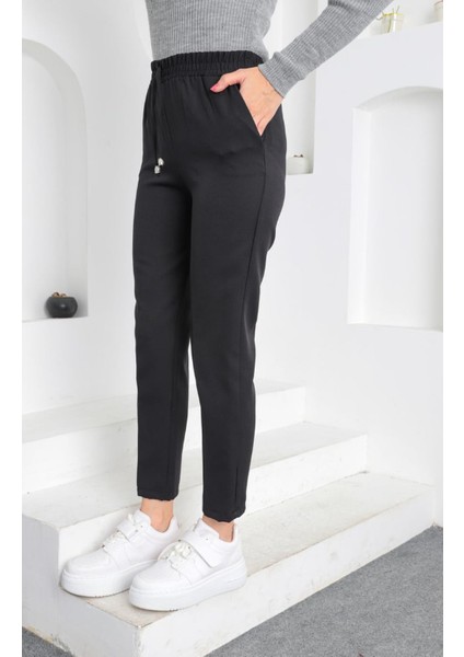 Beli Ip Detaylı Beli Lastikli Kadın Kumaş Pantolon fırsatları