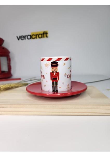 Yılbaşına Özel Kurşun Asker Temalı Kırmızı Türk Kahvesi Fincanı 2'li