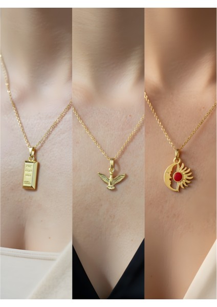 Üçlü Kombin Altın Kaplama Sembol Kolye Seti