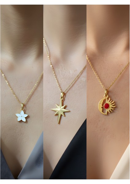 Üçlü Kombin Altın Kaplama Sembol Kolye Seti