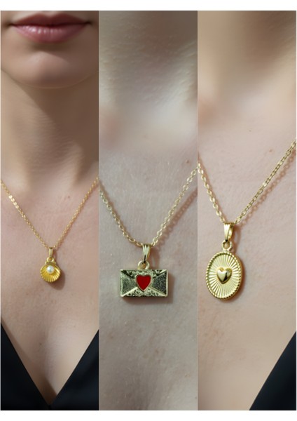 Üçlü Kombin Altın Kaplama Sembol Kolye Seti