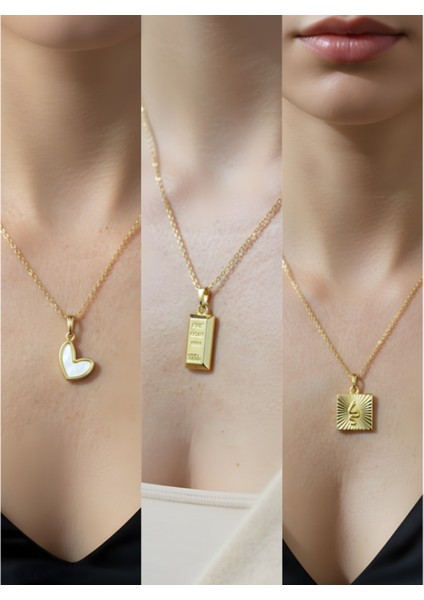 Üçlü Kombin Altın Kaplama Sembol Kolye Seti