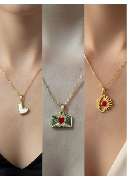 Üçlü Kombin Altın Kaplama Sembol Kolye Seti