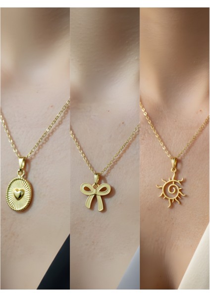 Üçlü Kombin Altın Kaplama Sembol Kolye Seti