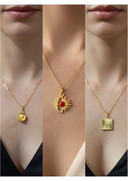 Üçlü Kombin Altın Kaplama Sembol Kolye Seti