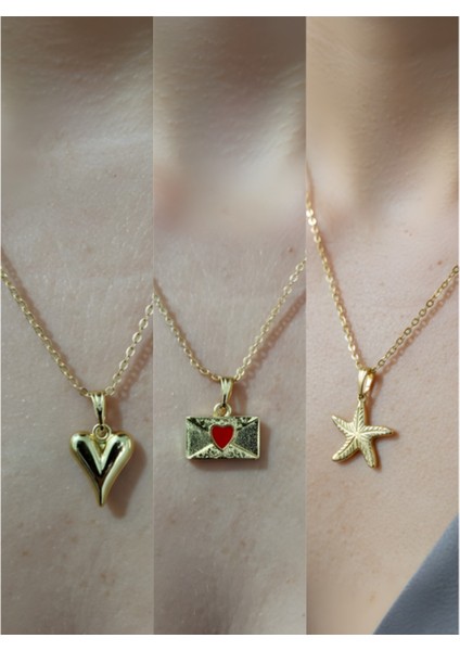 Üçlü Kombin Altın Kaplama Sembol Kolye Seti