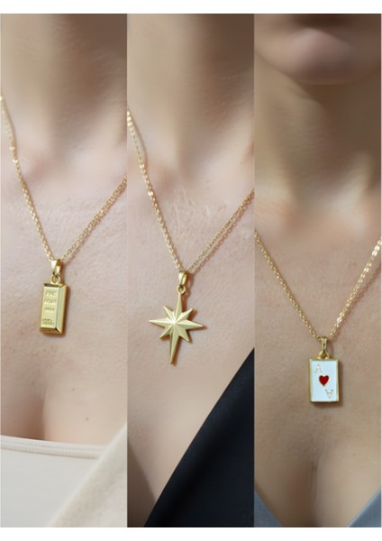 Üçlü Kombin Altın Kaplama Sembol Kolye Seti