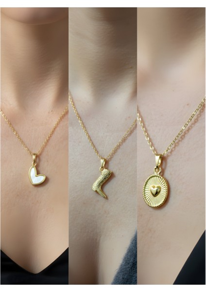 Üçlü Kombin Altın Kaplama Sembol Kolye Seti