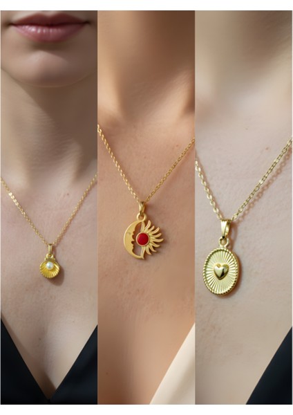 Üçlü Kombin Altın Kaplama Sembol Kolye Seti