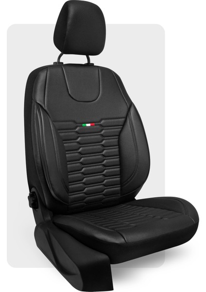 Bellucci Delikli Deri Airbag Uyumlu Ortopedik Destekli Universal Oto Koltuk Kılıfı Siyah-Siyah