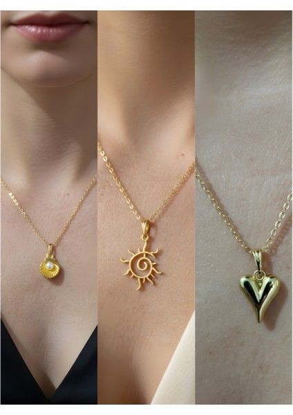 Üçlü Kombin Altın Kaplama Sembol Kolye Seti