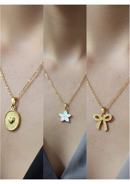 Üçlü Kombin Altın Kaplama Sembol Kolye Seti
