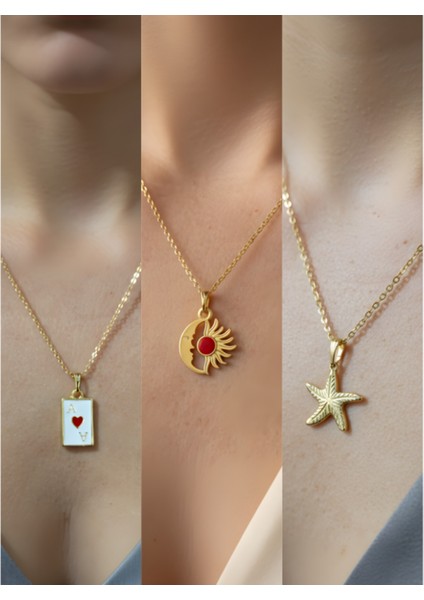 Üçlü Kombin Altın Kaplama Sembol Kolye Seti