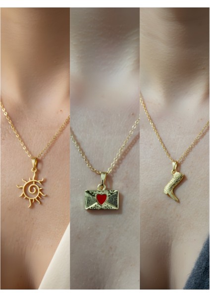 Üçlü Kombin Altın Kaplama Sembol Kolye Seti