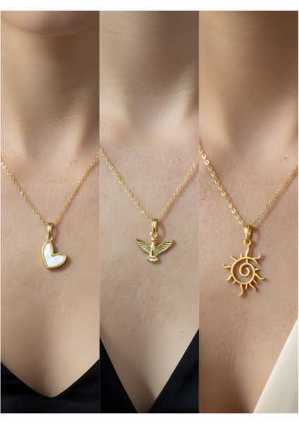 Üçlü Kombin Altın Kaplama Sembol Kolye Seti