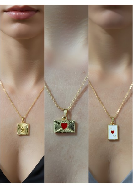 Üçlü Kombin Altın Kaplama Sembol Kolye Seti