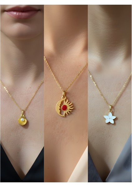 Üçlü Kombin Altın Kaplama Sembol Kolye Seti