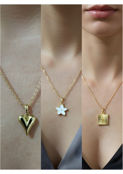 Üçlü Kombin Altın Kaplama Sembol Kolye Seti