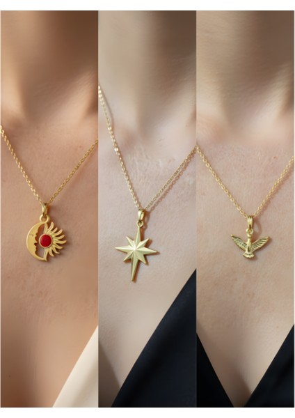 Üçlü Kombin Altın Kaplama Sembol Kolye Seti