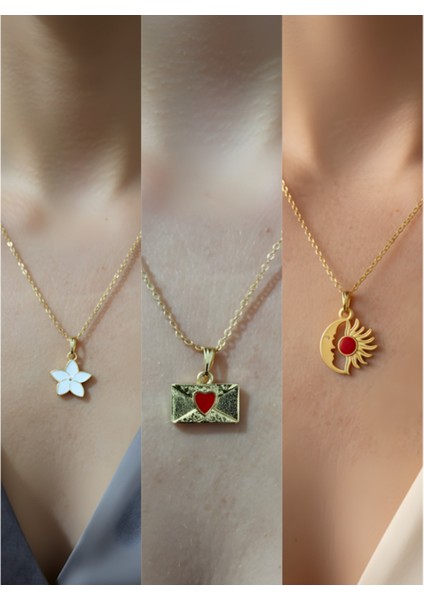 Üçlü Kombin Altın Kaplama Sembol Kolye Seti