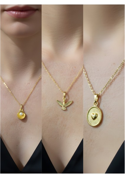 Üçlü Kombin Altın Kaplama Sembol Kolye Seti