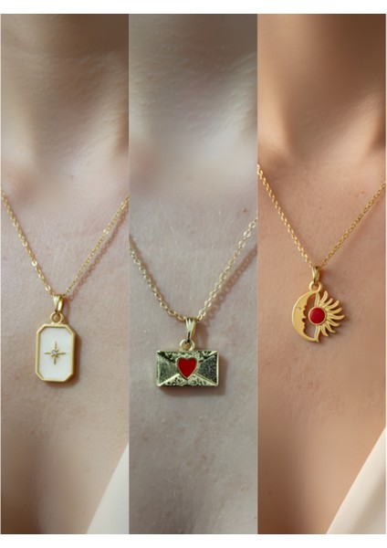 Üçlü Kombin Altın Kaplama Sembol Kolye Seti