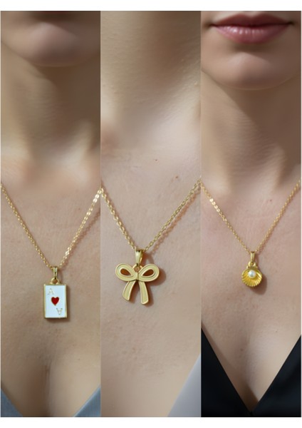 Üçlü Kombin Altın Kaplama Sembol Kolye Seti