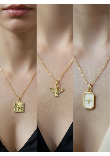 Üçlü Kombin Altın Kaplama Sembol Kolye Seti