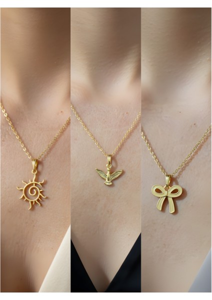 Üçlü Kombin Altın Kaplama Sembol Kolye Seti