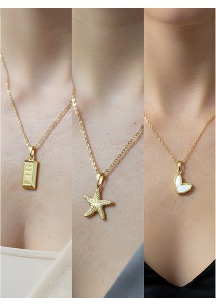 Üçlü Kombin Altın Kaplama Sembol Kolye Seti