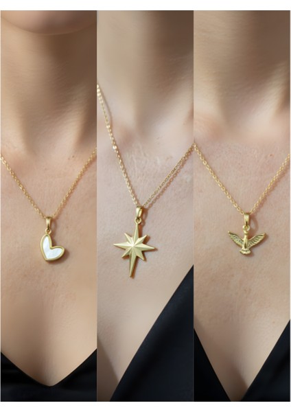 Üçlü Kombin Altın Kaplama Sembol Kolye Seti