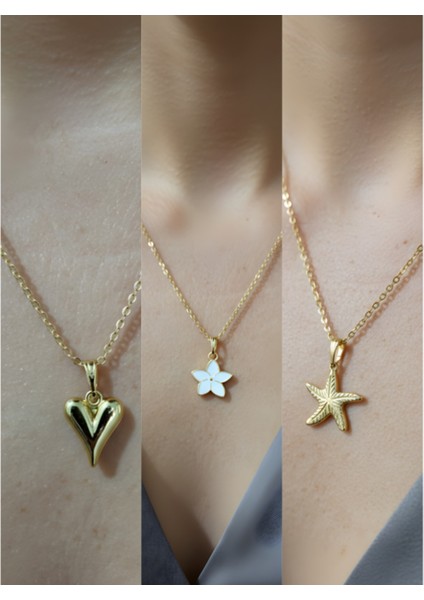 Üçlü Kombin Altın Kaplama Sembol Kolye Seti