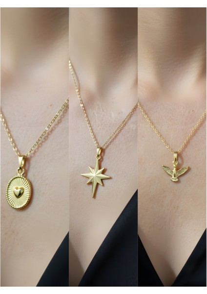 Üçlü Kombin Altın Kaplama Sembol Kolye Seti