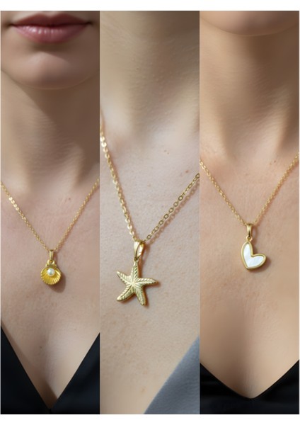 Üçlü Kombin Altın Kaplama Sembol Kolye Seti