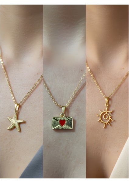 Üçlü Kombin Altın Kaplama Sembol Kolye Seti