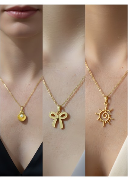 Üçlü Kombin Altın Kaplama Sembol Kolye Seti