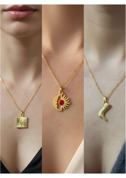 Üçlü Kombin Altın Kaplama Sembol Kolye Seti