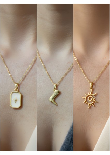 Üçlü Kombin Altın Kaplama Sembol Kolye Seti