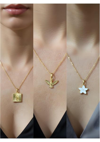 Üçlü Kombin Altın Kaplama Sembol Kolye Seti