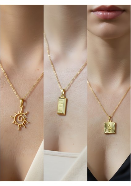Üçlü Kombin Altın Kaplama Sembol Kolye Seti