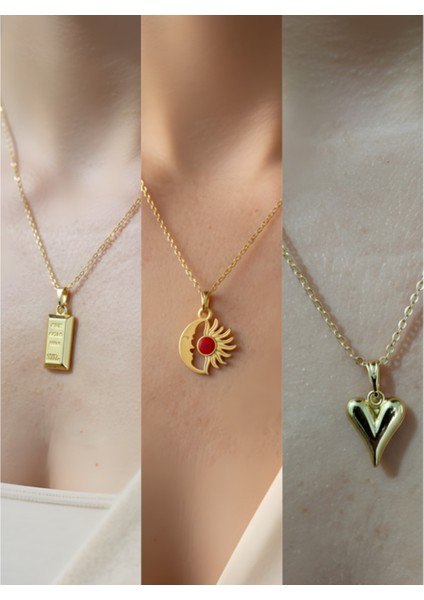 Üçlü Kombin Altın Kaplama Sembol Kolye Seti