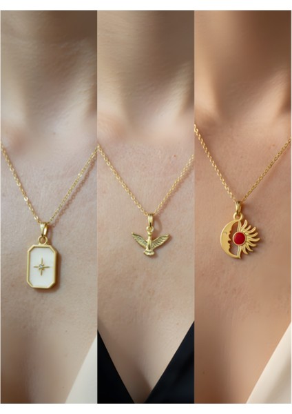 Üçlü Kombin Altın Kaplama Sembol Kolye Seti