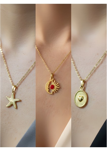 Üçlü Kombin Altın Kaplama Sembol Kolye Seti