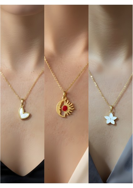 Üçlü Kombin Altın Kaplama Sembol Kolye Seti